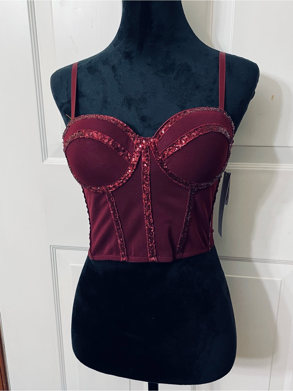 like an angel Sequin-Trim Bustier in Deep Wine